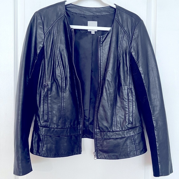 Nordstrom Halogen Leather zip Jacket size MP - Picture 1 of 9
